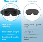 MyHalos 100% Blackout Sleep Masks for Women & Men - Zero Eye Pressure Eye Mask for Sleeping - Our Halo Sleep Mask Includes a Storage Pouch - Black Eye Mask for Travel or Blindfold - Sleep Masks - British D'sire