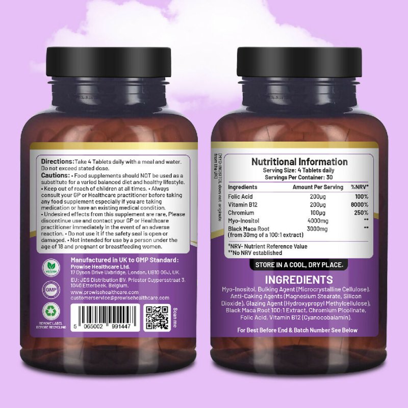 Myo - Inositol Complex 120 Vegan Tablets 7000mg per serving with Black Maca Root, Chromium, Folic Acid, and Vitamin B12 | Hormonal Balance for Women, Women PCOS Supplement | Premium Quality by Prowise - British D'sire
