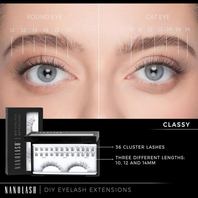 Nanolash DIY Eyelash Extensions 36 pcs - cluster lashes DIY, cluster false eyelashes for lash extensions at home, individual cluster lashes (CLASSY) - Eyelash Extensions - British D'sire