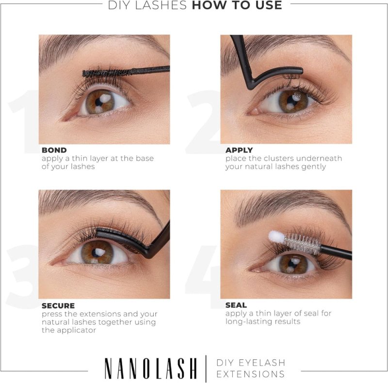 Nanolash DIY Eyelash Extensions 36 pcs - cluster lashes DIY, cluster false eyelashes for lash extensions at home, individual cluster lashes (FANTASY) - Eyelash Extensions - British D'sire