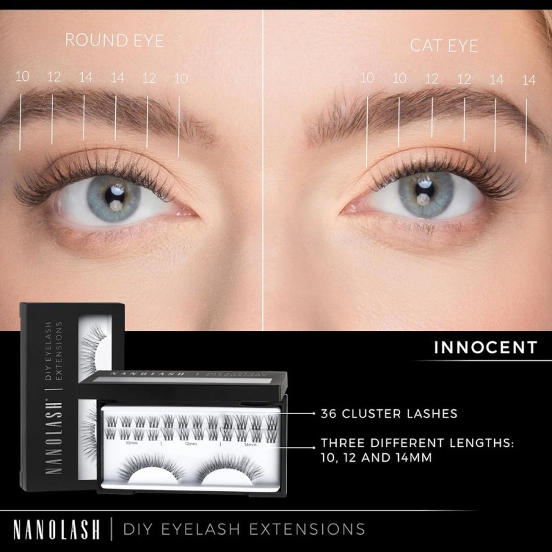 Nanolash DIY Eyelash Extensions 36 pcs - cluster lashes DIY, cluster false eyelashes for lash extensions at home, individual cluster lashes (INNOCENT) - Eyelash Extensions - British D'sire