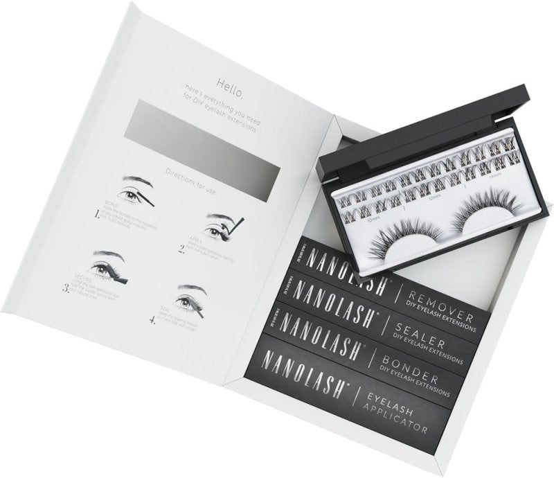 Nanolash DIY Eyelash Extensions Starter Kit - cluster lashes with bonder, sealer, remover, apllicator, home lash extensions kit (CHARM) - Eyelash Extensions kit - British D'sire Main image