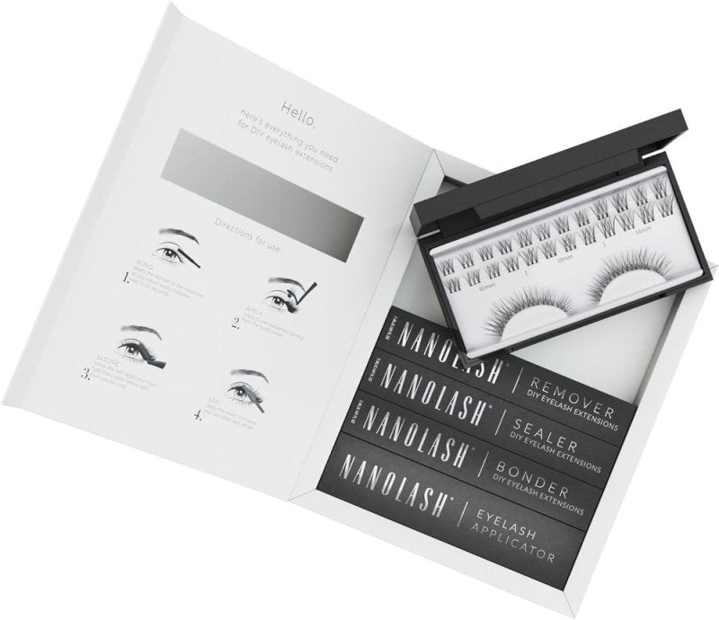 Nanolash DIY Eyelash Extensions Starter Kit - cluster lashes with bonder, sealer, remover, apllicator, home lash extensions kit (INNOCENT) - Eyelash Extensions kit - British D'sire Main image
