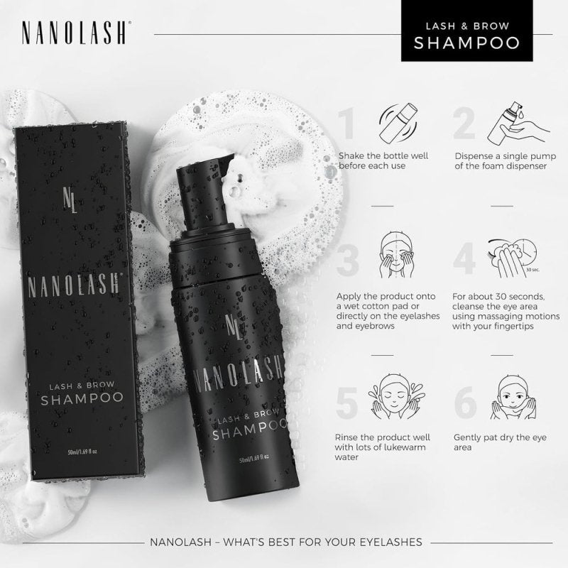 Nanolash Lash & Brow Shampoo 50 ml - cleansing shampoo for eyelashes and eyebrows, eyelash foam, eyelash extension cleanser - Lash & Brow Shampoo - British D'sire