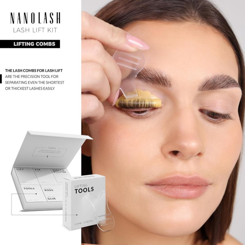 Nanolash Lifting Combs 3 pcs - tools for eyelash lifting, Y shape lash lift brush - lash lift kit - British D'sire