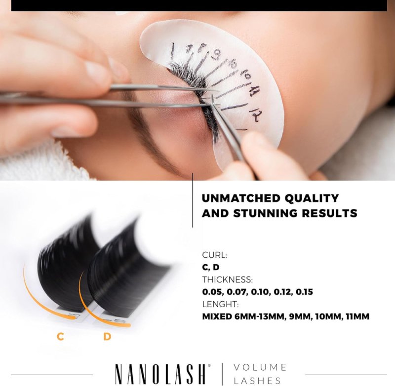 Nanolash Volume Lashes - false lashes for professional eyelash extensions, volume eyelash extensions (0.05 C, 11mm) - False Eyelashes - British D'sire