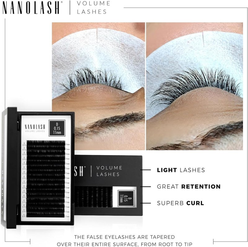 Nanolash Volume Lashes - false lashes for professional eyelash extensions, volume eyelash extensions (0.05 C, 11mm) - False Eyelashes - British D'sire