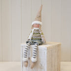Natural and Grey Fabric Boy Christmas Doll in Winter Sweater - Christmas Decor - British D'sire