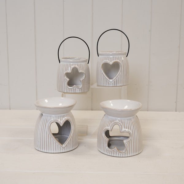 Natural Ceramic Oil Burner With Cut Out Heart Detail - Candle Holder - British D'sire