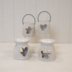 Natural Ceramic Oil Burner With Cut Out Heart Detail - Candle Holder - British D'sire