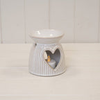 Natural Ceramic Oil Burner With Cut Out Heart Detail - Candle Holder - British D'sire