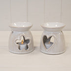 Natural Ceramic Oil Burner With Cut Out Heart Detail - Candle Holder - British D'sire