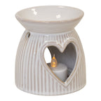 Natural Ceramic Oil Burner With Cut Out Heart Detail - Candle Holder - British D'sire