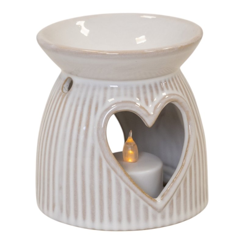 Natural Ceramic Oil Burner With Cut Out Heart Detail - Candle Holder - British D'sire