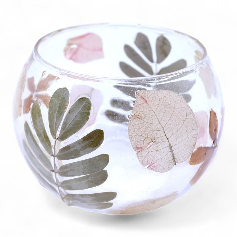 Natural Floral Glass - Bowl Candle Holder - Primavera - (8X10cm) - Natural Floral Glass Candle Holders - British D'sire Main image
