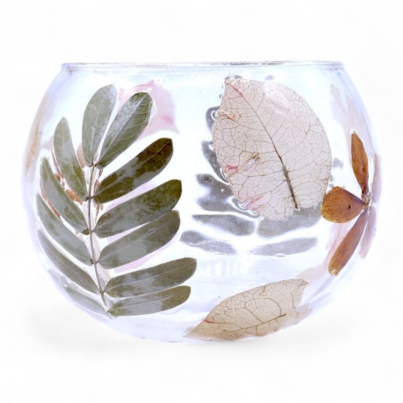 Natural Floral Glass - Bowl Candle Holder - Primavera - (8X10cm) - Natural Floral Glass Candle Holders - British D'sire