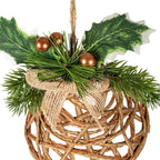 Natural Rattan Bell Decoration With Branches And Ribbon - Christmas Decor - British D'sire