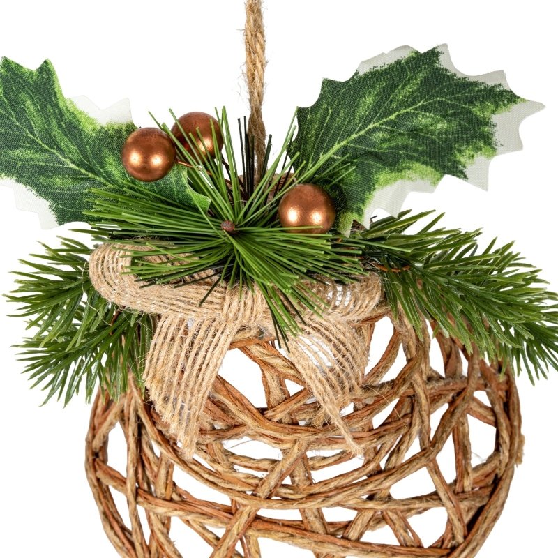 Natural Rattan Bell Decoration With Branches And Ribbon - Christmas Decor - British D'sire