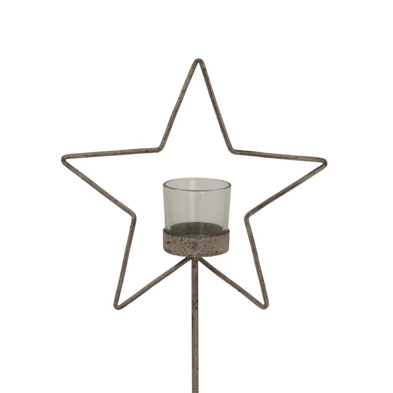 Natural Rustic Star On Wood Stand With Glass Votive - Christmas Decor - British D'sire