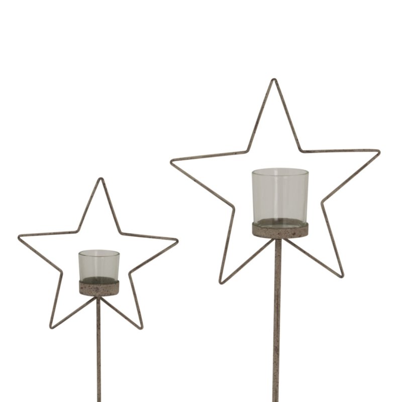 Natural Rustic Star On Wood Stand With Glass Votive - Christmas Decor - British D'sire