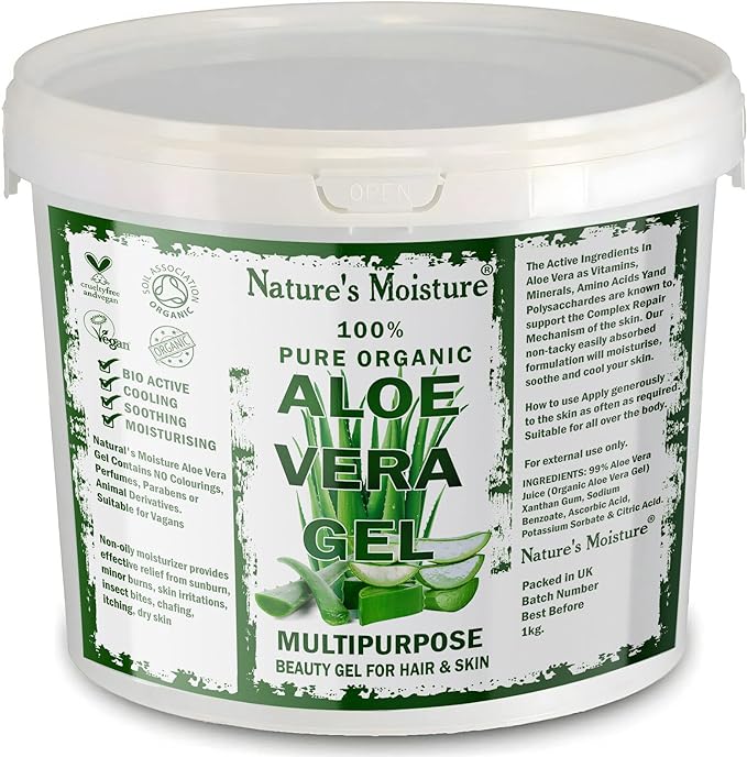 Nature's Moisture Aloe Vera Gel Cruelty Free and Vegan - Cooling, Soothing, Refreshing and Moisturising for All Types Skin & Hair 1Kg - British D'sire