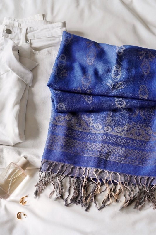 Navy Blue Vintage Lace and Paisley Tassel Pashmina - Scarves & Snoods - British D'sire