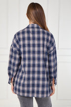 Navy Checkered Button - Up Shirt – Casual Oversized - blouse - British D'sire