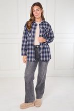 Navy Checkered Button - Up Shirt – Casual Oversized - blouse - British D'sire