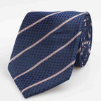 Navy Striped Woven Silk Tie - All Products - British D'sire