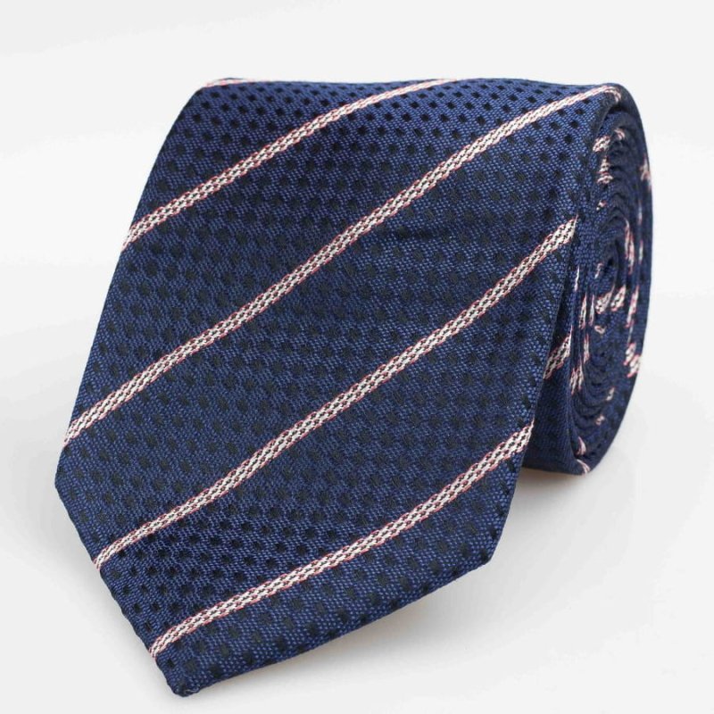 Navy Striped Woven Silk Tie - All Products - British D'sire