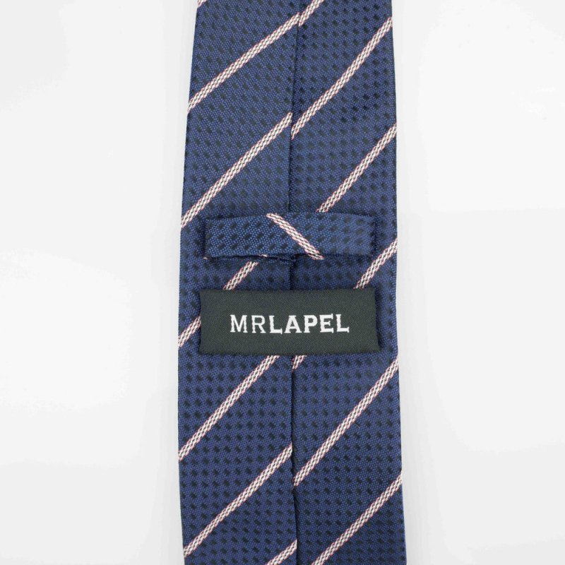Navy Striped Woven Silk Tie - All Products - British D'sire