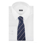 Navy Striped Woven Silk Tie - All Products - British D'sire