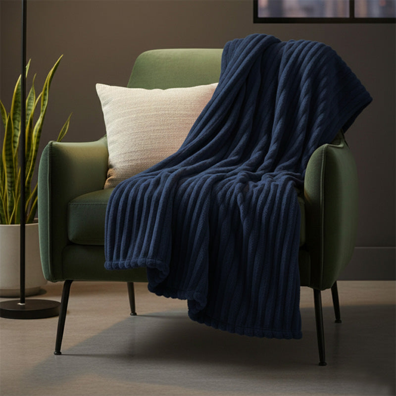 Chunky Ribbed Mink Throw Ultra Soft Warm Elegant Blanket for Sofa Or Bed - 150 x 200cm - Orange