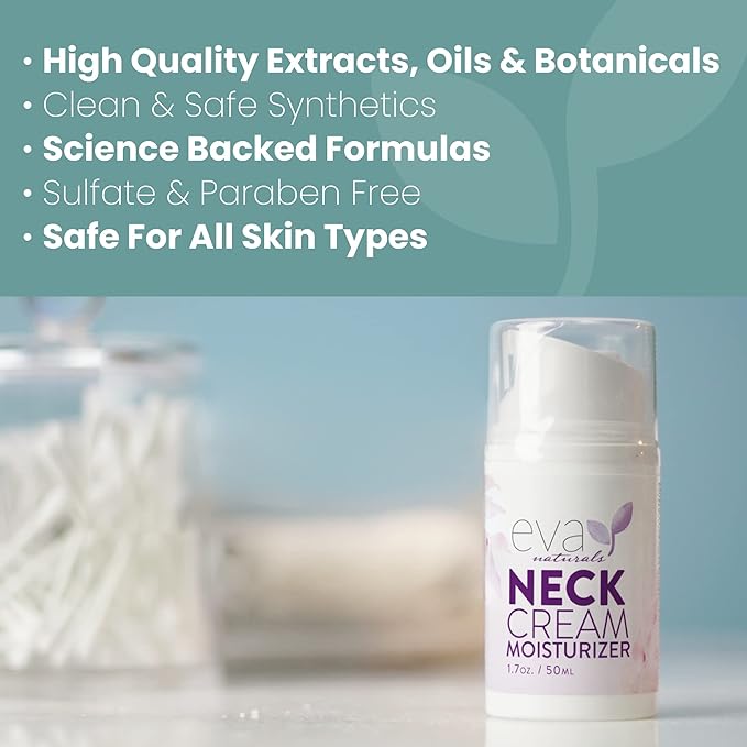 Neck Firming Cream by Eva Naturals (50 ml) Airless Pump - Firming Lotion for Sagging Neck, Face, and Décolleté - Fights Wrinkles and Promotes Elasticity and Youthful Skin - With Vitamin C - British D'sire