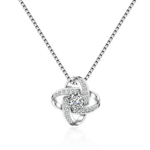 Oske Real 925 Sterling Silver Crystal Clover Necklace Pendant – 20g | Pure Silver Jewelry for Women – Elegant, Hypoallergenic, and Durable | Perfect Gift for Her