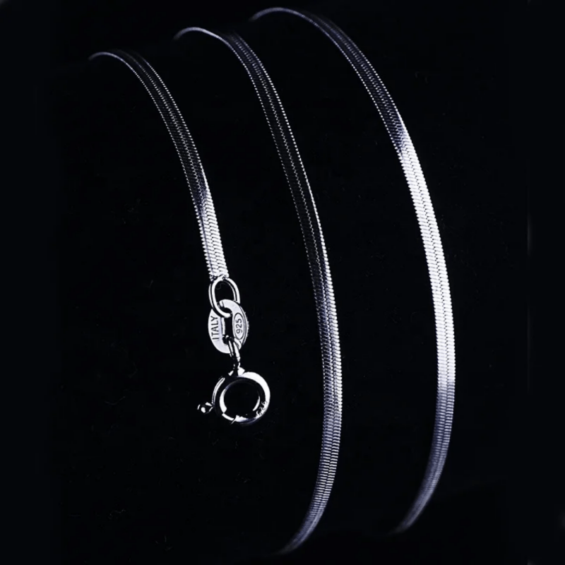 New high quality 100% real solid 925 silver chain necklace flat snake chains in silver snake women's - Necklaces & Pendants - British D'sire