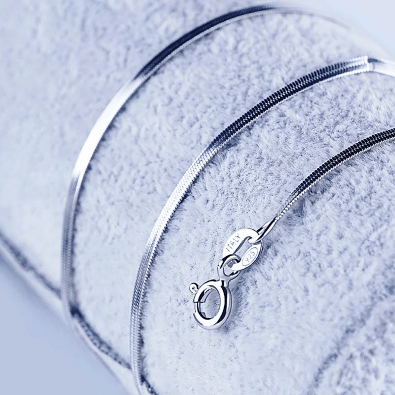 New high quality 100% real solid 925 silver chain necklace flat snake chains in silver snake women's - Necklaces & Pendants - British D'sire