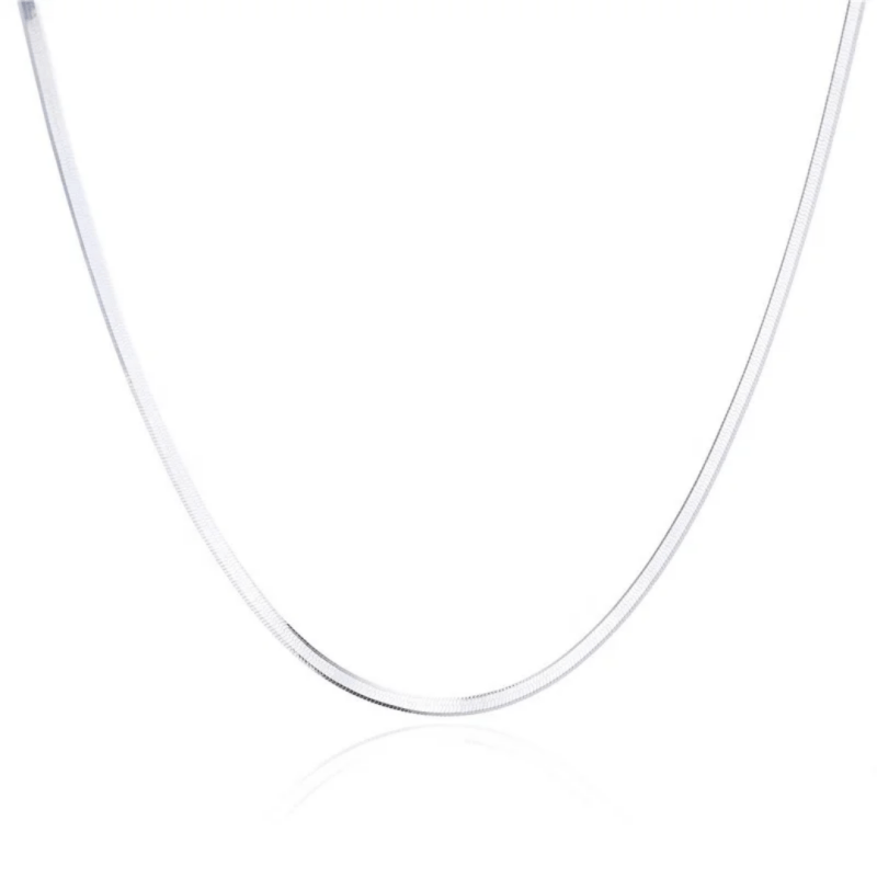 New high quality 100% real solid 925 silver chain necklace flat snake chains in silver snake women's - Necklaces & Pendants - British D'sire