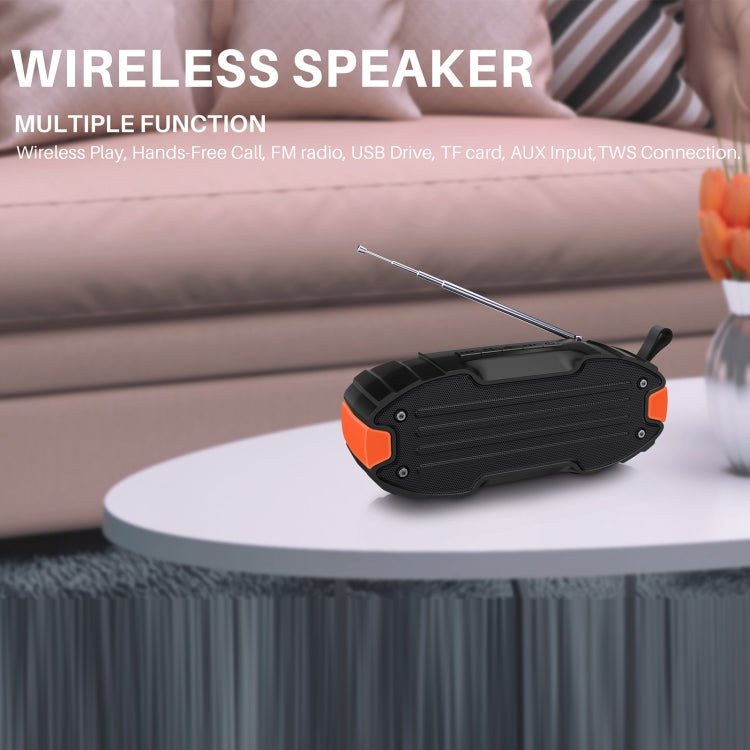 New Rixing NR - 907FM TWS Outdoor Bluetooth Speaker Support Hands - free Call / FM with Handle & Antenna(Orange) - British D'sire
