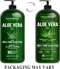 New York Biology Aloe Vera Gel for Face, Skin and Hair - Infused with Tea Tree Oil – From Fresh Aloe Vera Plant – Moisturizing Aloe Vera for Sunburn Relief and Dry Skin - 500 ml - British D'sire