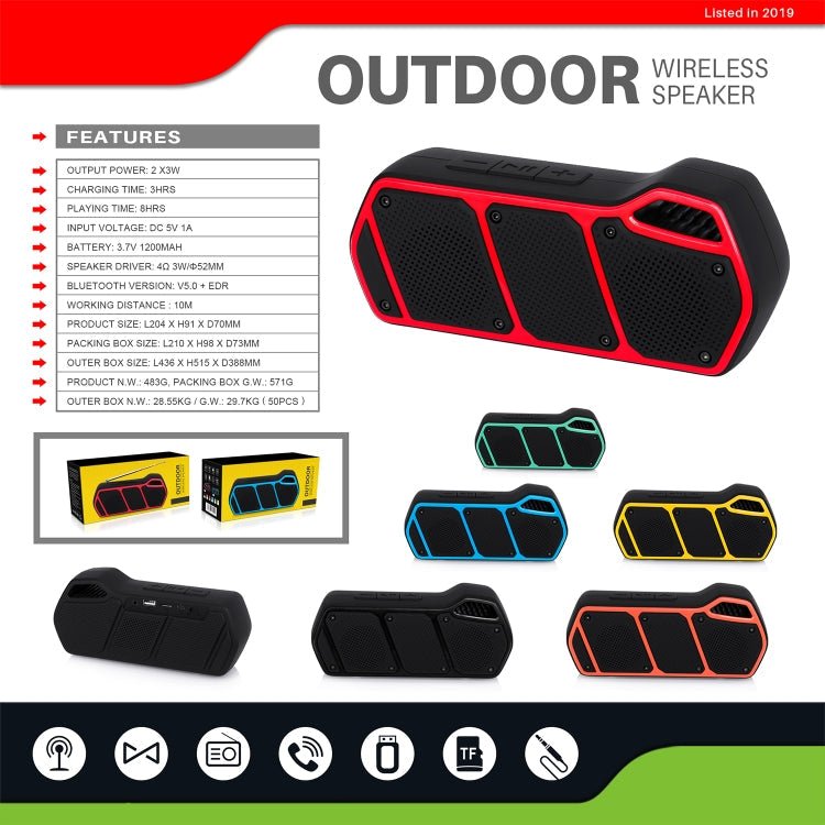 NewRixing NR - 5011 Outdoor Portable Bluetooth Speakerr, Support Hands - free Call / TF Card / FM / U Disk(Red) - British D'sire