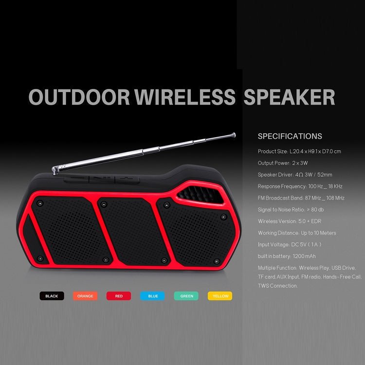 NewRixing NR - 5011fm Outdoor Portable Bluetooth Speakerr, Support Hands - free Call / TF Card / FM / U Disk(Red) - British D'sire