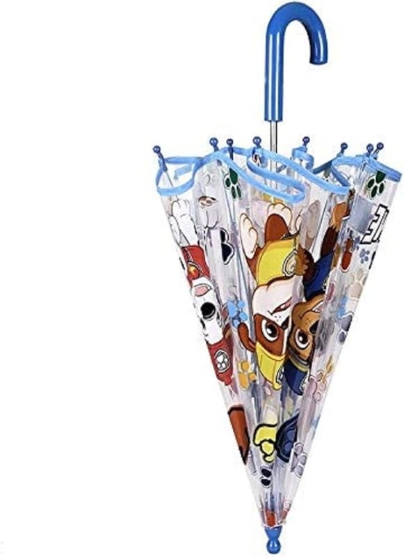 Nickelodeon Transparent Paw Patrol Umbrella for Children Blue Stick Umbrella for Boys - Marshall Chase and Rubble Print - Windproof Dome Brolly with Safety Opening 65CM Secondary image
