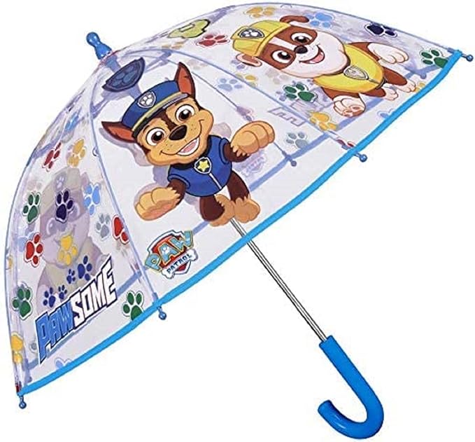 Nickelodeon Transparent Paw Patrol Umbrella for Children Blue Stick Umbrella for Boys - Marshall Chase and Rubble Print - Windproof Dome Brolly with Safety Opening 65CM - Folding Umbrellas - British D'sire Main image