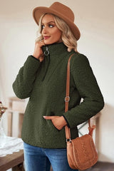 Nilimoph Womens Fleece Jumper Fluffy Pullover Teddy Fleece Sweatshirts Casual Top Fuzzy 1/4 Zip Up Long Sleeve Stand Collar Cozy Coat Tops with Pockets - Women's Hoodies & Sweatshirts - British D'sire