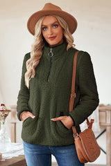 Nilimoph Womens Fleece Jumper Fluffy Pullover Teddy Fleece Sweatshirts Casual Top Fuzzy 1/4 Zip Up Long Sleeve Stand Collar Cozy Coat Tops with Pockets - Women's Hoodies & Sweatshirts - British D'sire