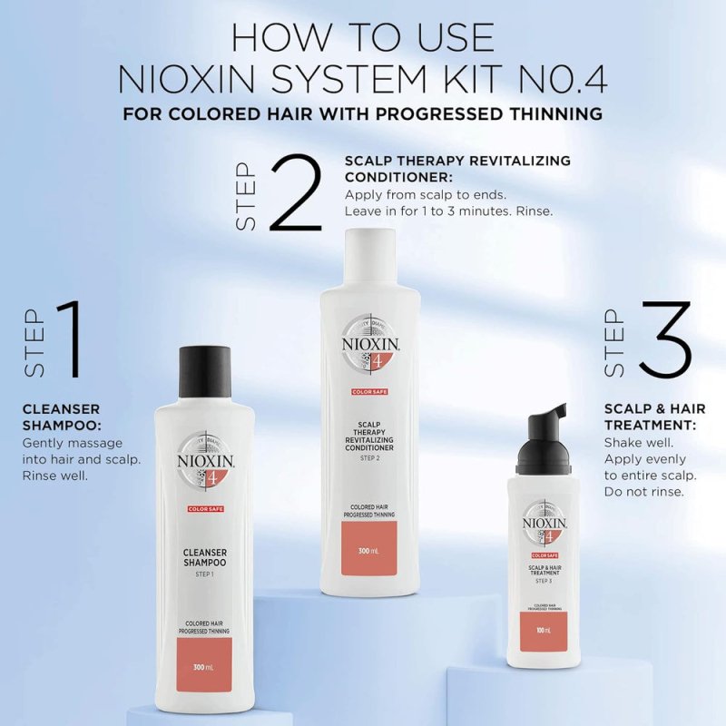 Nioxin 3 - Part System | System 4 | Coloured Hair with Progressed Thinning Hair Treatment | Scalp Therapy | Hair Thickening Treatment - Hair Care - British D'sire