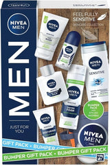NIVEA MEN Feel Fully Sensitive Skincare Collection Bumper Gift Pack, with Shower Gel, Anti-Perspirant, Face Wash, Shaving Foam, Post Shave Balm and Moisturisers - British D'sire