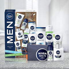 NIVEA MEN Feel Fully Sensitive Skincare Collection Bumper Gift Pack, with Shower Gel, Anti-Perspirant, Face Wash, Shaving Foam, Post Shave Balm and Moisturisers - British D'sire