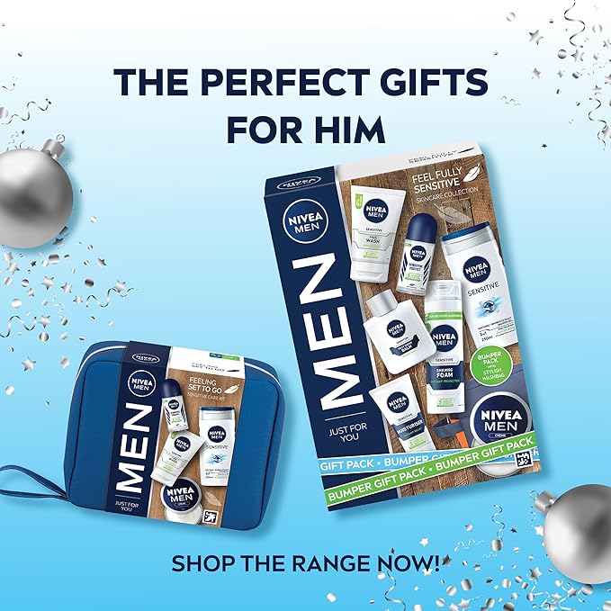 NIVEA MEN Feeling Set To Go Sensitive Care Kit Gift, Includes Face Wash, Shower Gel, Anti-Perspirant and Moisturiser, Men's Skincare - British D'sire